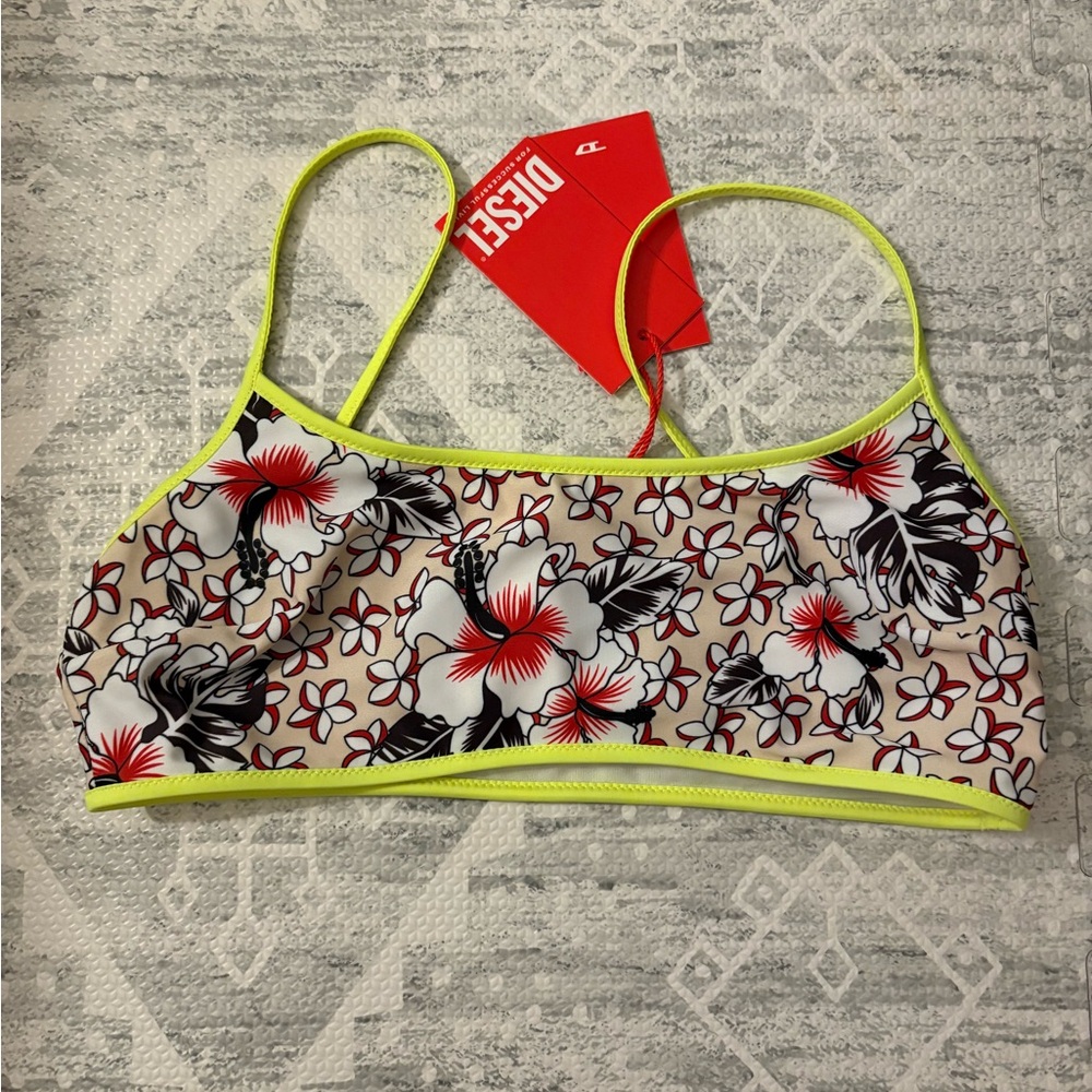 Diesel Women’s Floral Bikini Top with Neon Trim